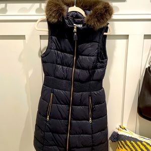 Joules Long Quilted Vest with Faux Fur Trimmed Hood size 8